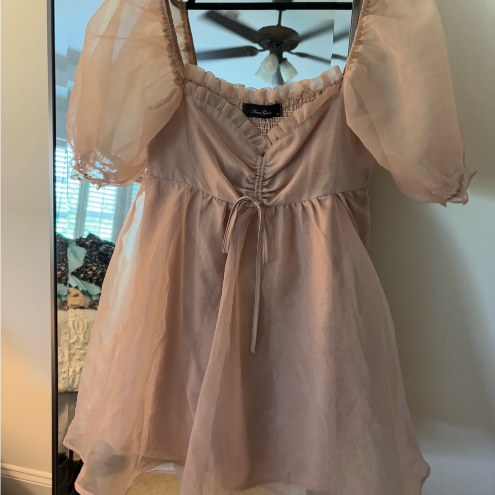 Anna Grace Pink Puff Sleeve Ruffled Dress